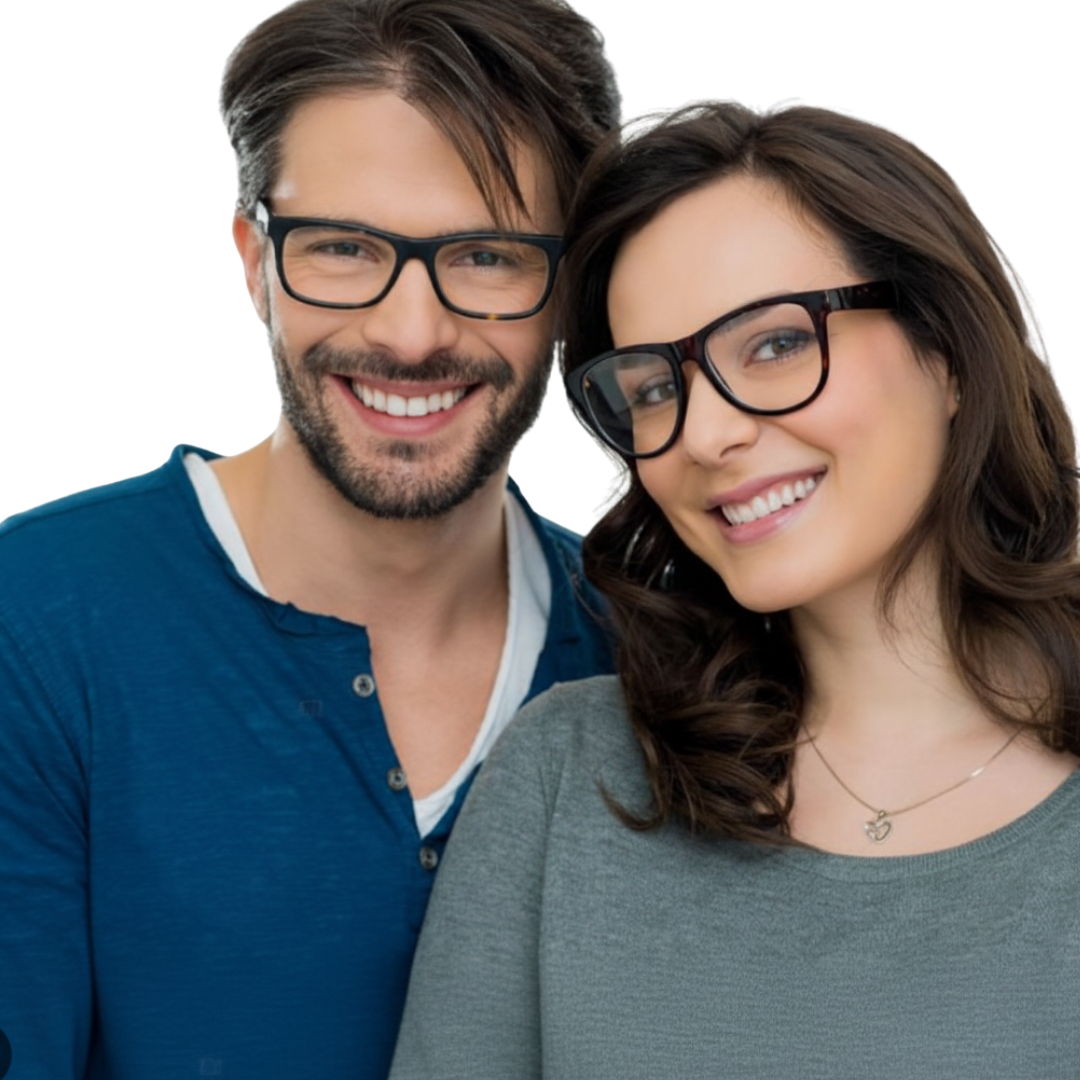 Casal usando óculos do Stúdio dos Óculos