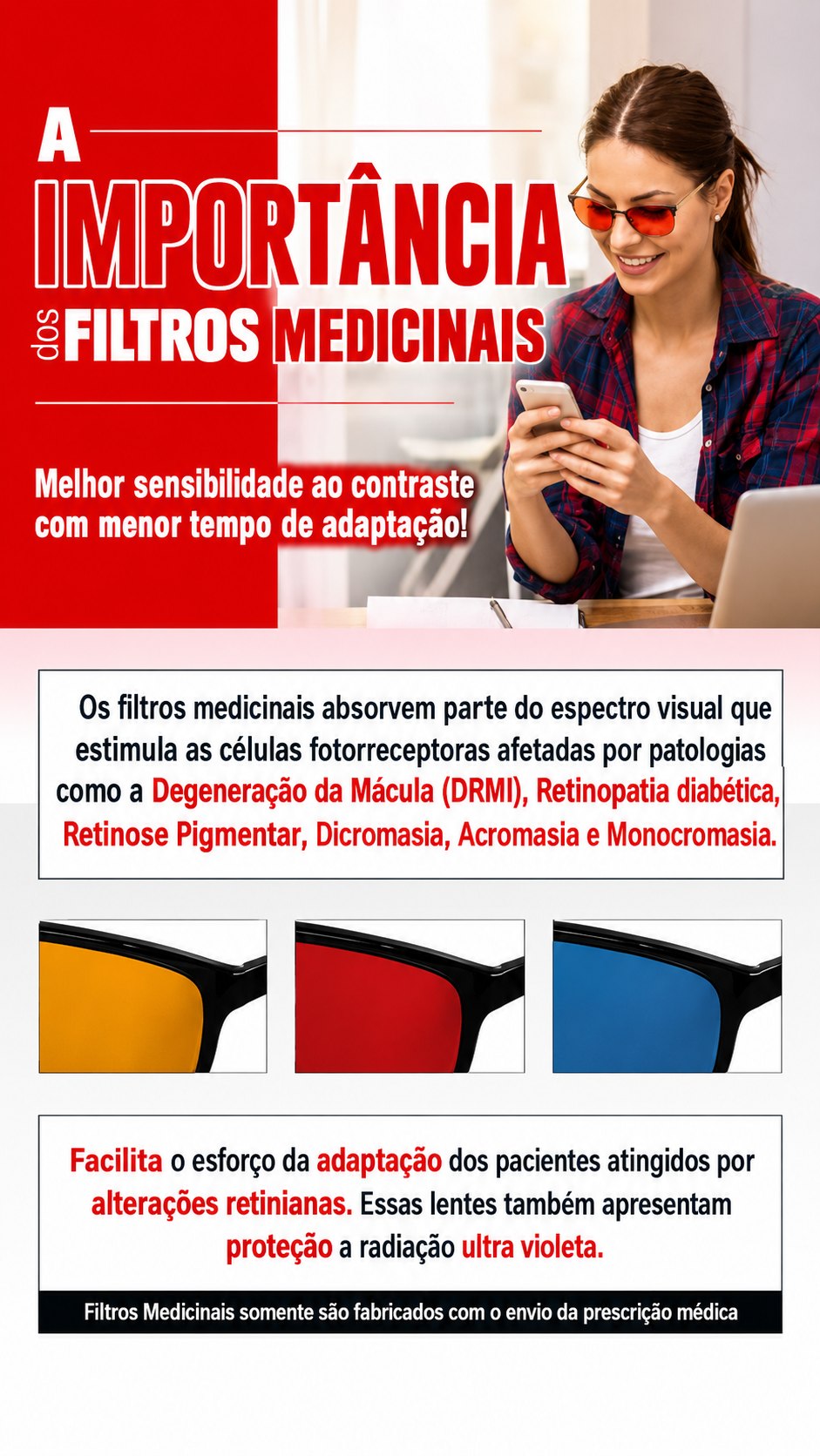 A importância dos filtros medicinais: melhor sensibilidade ao contraste com menor tempo de adaptação